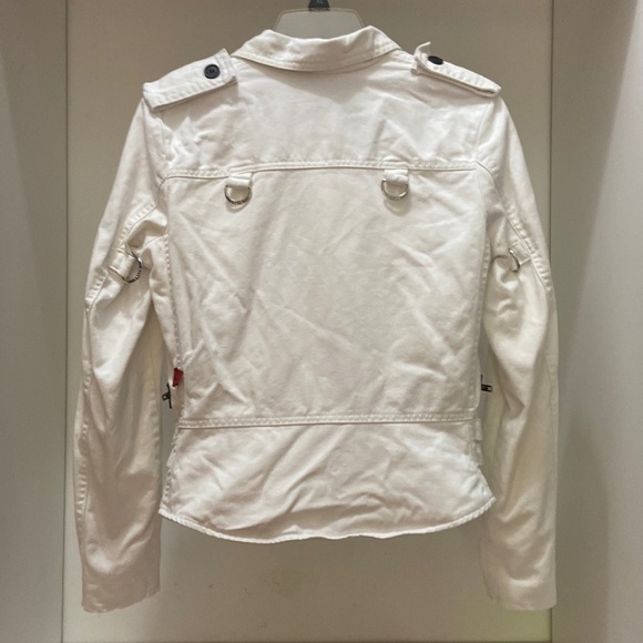 TRIPP NYC LG. WHITE & BLACK BIKER/MOTO JACKET~ZIPPERS, STRAPS, STUDS & CLASPS - Picture 4 of 15